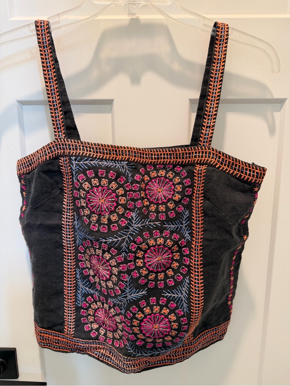 French Connection Black Embroidered Skirt with Pink & Orange Accents